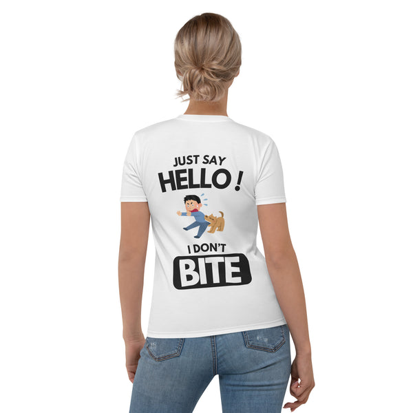 Women's T-shirt - Funny Meme - Just Say Hello I don't Bite