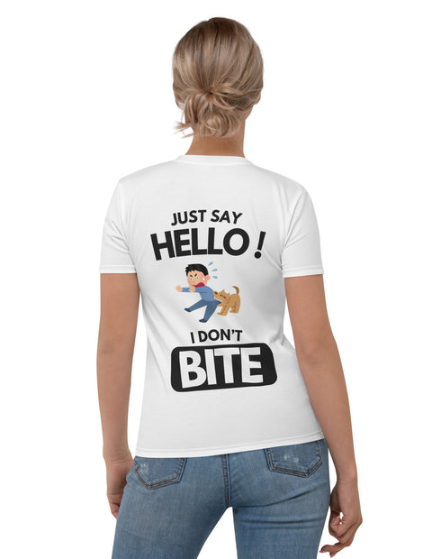 Women's T-shirt - Funny Meme - Just Say Hello I don't Bite