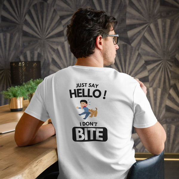 Men's premium cotton t-shirt - Funny Meme - Just Say Hello I don't Bite