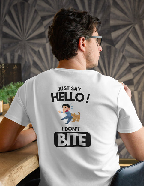 Men's premium cotton t-shirt - Funny Meme - Just Say Hello I don't Bite